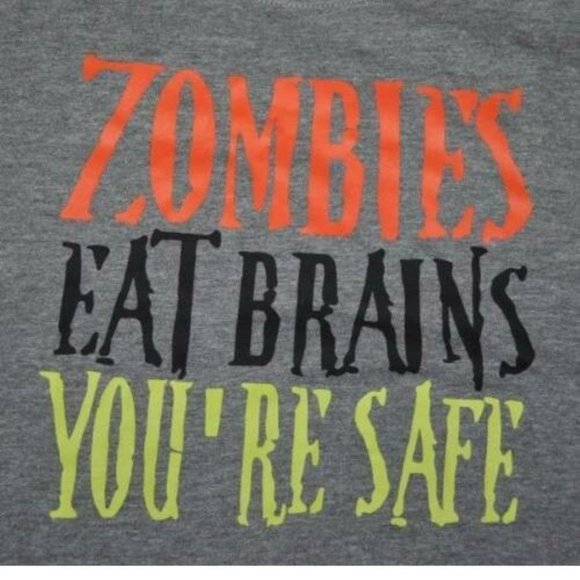 Halloween Shirt Zombies Eat Brains 3X-Large Gray Short Sleeve Crew Tee Mens - Picture 2 of 3